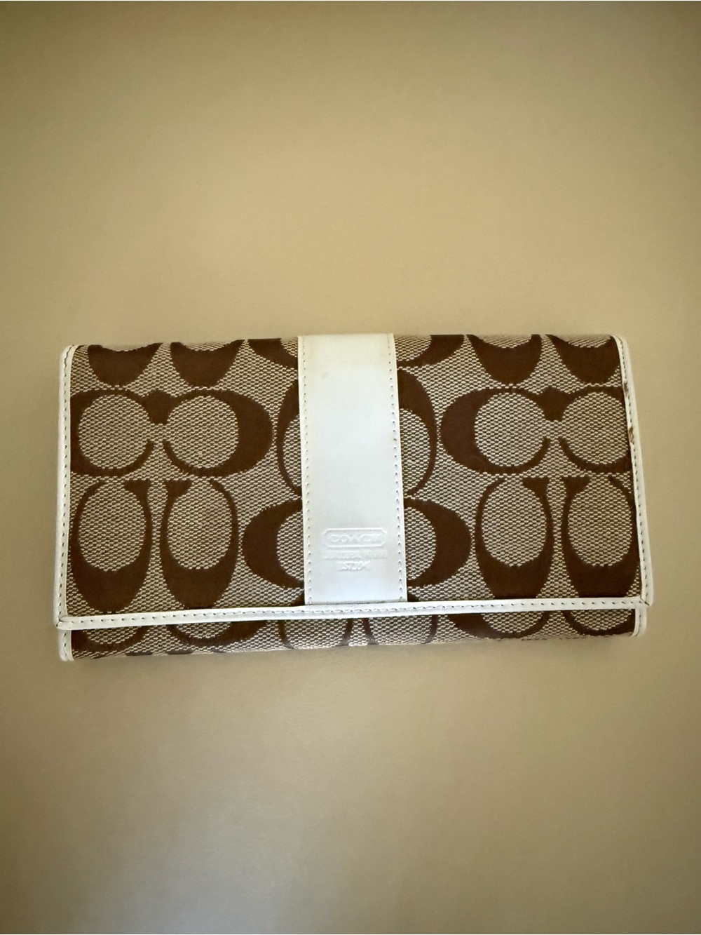Coach Continental Wallet in Brown with White Trim
